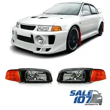 For 1997-2002 Mitsubishi Lancer Evo4 Mirage Black JDM Headlight+Amber Corner