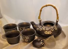 Oriental Teapot And 4 Teacups Strainer For Tea Leaves Included Made In China