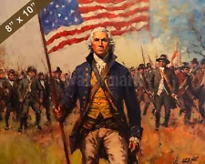 George Washington with the flag at a victory Oil painting 8x10 Print