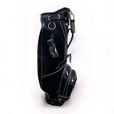 VTG Spalding Black Leather Golf Club Cart Bag Made In USA 3-Way Divider Pockets