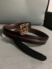 Authentic Gucci Sherry Line Black Leather Gold/Chrome Buckle Belt !