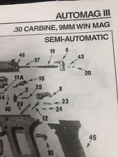 AMT Automag III .30 Carbine Reference copy single page 8.5x11” Diagram