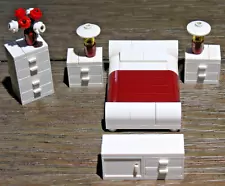 LEGO White Maroon Queen Bedroom Suite Furniture Flowers Dressers MOC Builds