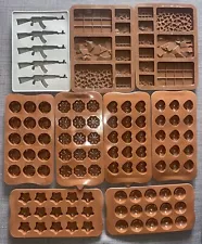 Lot Of 9 Silicone Flower Hearts Gun Various Chocolate Mold Trays