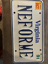 Virginia NE-FOR-ME Personalized Vanity License Plate Nebraska Cornhuskers Oct 91