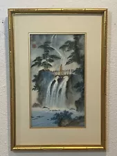 Vintage Original Chinese Watercolor Painting Landscape Waterfall FRAMED