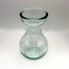 Hyacinth Bulb Forcing Vase Hourglass Shape Heavy Green Tinted Clear Glass 5.75”