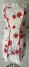 Vintage Vinyl Plastic Strapless Apron White Red Leaves Ruffled Grannycore