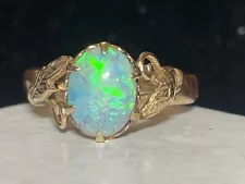 ANTIQUE ESTATE 14K GOLD AUSTRALIAN NATURAL OPAL RING SIGNED LY 585 ART NOUVEAU