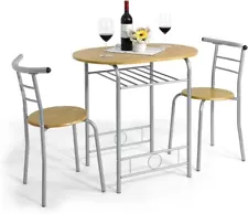 3 Pieces Dining Set for 2, Small Kitchen, Dining Room Table Set w/Steel Frame