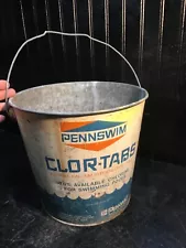 Vtg. Clor - Tabs Pool 25lb Empty Metal Bucket Advertising Double Sided