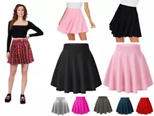 Women's Skater Mini Skirt Flared Elastic Waist Ladies Plain Stretchy Skirt