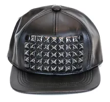 black Studded Pyramid VEGAN Leather Hat Made USA Premium Quality Punk Goth