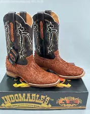 MEN'S INDOMABLES LEATHER COWBOY BOOTS COGNAC SIZE 11 NEW IN BOX