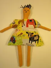 Doll, Handmade, Primitive Folk Art, Cotton Body, Dress