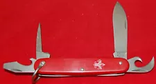 Official BSA #1045 Boy Scout Knife From Camillus Smooth Red Plastic Handle (283)