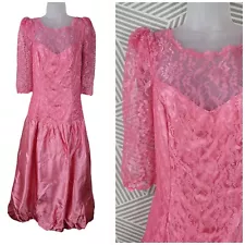 Vintage 80s Prom Dress Plus size 18/20 Evening event Pink Lace Taffeta Puff 2X