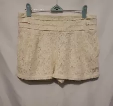 Hazel Lace Shorts Small Cream Pleated Waistband Pull On Lined