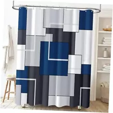 Stall Fabric Shower Curtain - 54 x 78 Inches Long Geometric W54xH78 Navy Blue