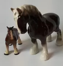 Ceramic China Shire Horses Large & Small Set Unbranded Collectable Charity Sale