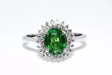 $3,500 14K WHITE GOLD 1.45CT NATURAL OVAL CUT TSAVORITE & DIAMOND COCKTAIL RING