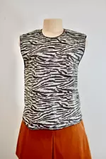 Self Portrait Black White Animal Print Sequins Top Size 2 On Sale ns