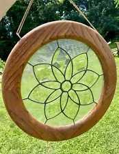 Gorgeous Vintage Round Beveled Stained Glass Window Panel Clear Mandala Flower