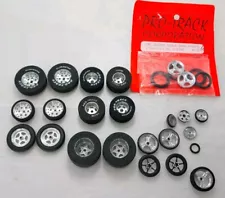 Front & Rear Wheels & Tires Lot 1/24 Slot Car Dragster Drag Pro Track Aluminum