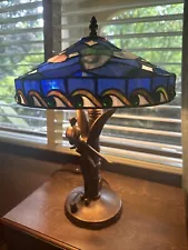 Tinkerbell Disney Stained Glass Jody Daily Tiffany Style Lamp Minor Cracks RARE