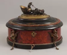 Lg Antique Aesthetic Burl Veneer Gentlemans Dresser Box Miniature Bronze Insects