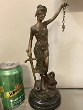 Vtg Greek Goddess Themis Art Statue - Cast Bronze Blind Lady Justice Sculpture