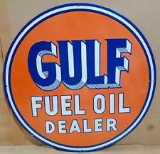 Gulf Fuel Oil Dealer Porcelain Enamel Metal Sign 30 x 30 Inches 1 side