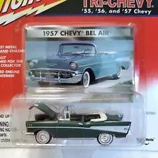 2000 Johnny Lightning Tri Chevy Series 1957 Chevy Bel Air Green Diecast For Sale