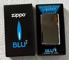 New Zippo Blu2 Butane Full Size Lighter Polished Chrome Finish Beautiful Rare