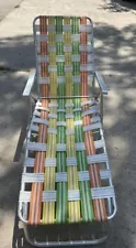 Vintage Folding Aluminum Webbed Chaise Lounge Lawn Chair Green Yellow Orange