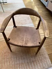 1960s Hans Wegner for Johannes Hansen Round “The Chair” Teak / Leather / Wicker