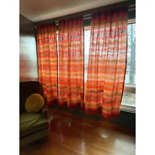 Vintage 1970s pleated curtain, orange &brown stripes, price for one panel