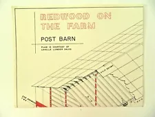 Rare Vintage Fold-out REDWOOD ON THE FARM POST BARN Plans brochure VG cir. 1960