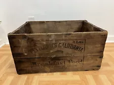 Vintage PETTIJOHN'S CALIFORNIA WOOD BOX shipping crate country rustic storage MN