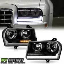 For 2005-2010 Chrysler 300 Black Halogen LED Tube w/Signal Headlights Headlamps