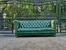 Vintage Tufted Leather Green Chesterfield Sofa