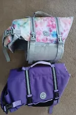 2 Large Vivaglory Ripstop Dog Life Jackets - Purple and Rainbow