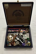 Junk Drawer lot cigar box jewelry lot old coins rings keys silver estate sale