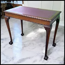 C. 1910 English Edwardian Style Mahogany Ball/Clawfoot Leather Top Library Table