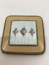 Rare Vintage Enamel Compact With Roses For Sale