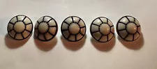 5 Vintage Round Off White Designed Plastic Shank Buttons 1" in Diameter