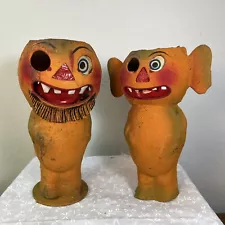 Vintage Paper Mache Jack O' Lantern Figures Pair