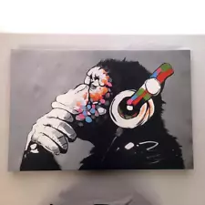 Monkey Dj Banksy Canvas Street Wall Art Print Artwork - Gorilla - 61 x 41cm