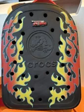 CROCS BACKPACK Original 10” x 7 1/2” LUNCH Swimming BOOK BAG Black With Flames