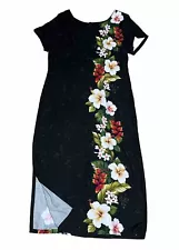 Jade Fashions Made In Hawaii Black Hibiscus Dress Aloha Beach Luau Size XL